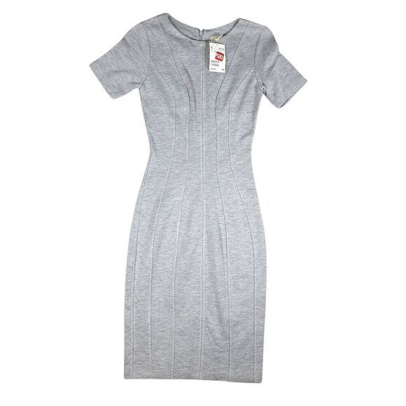 H&M Bodycon Dress Womens 2 Gray Short Sleeve 1/4 Back Zio Up NEW - Picture 1 of 13